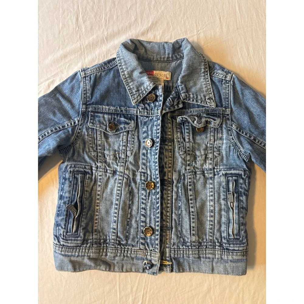 Diesel Orion Denim Jacket Kids XS Blue Good Medium Wash Trucker Zipper Pockets‎